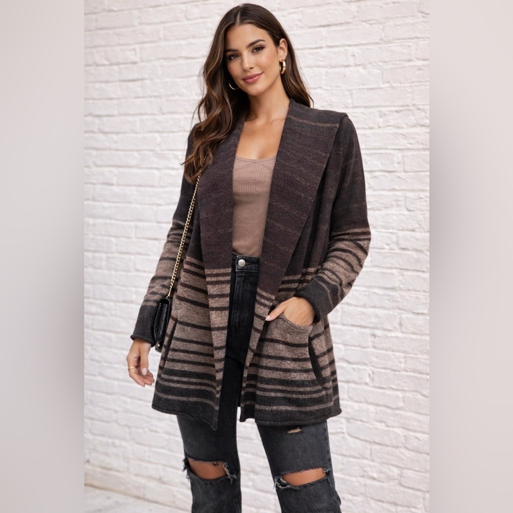 Cynthia Rowley Womens Medium Cardigan Sweater Open Front Wool Blend Brown xs